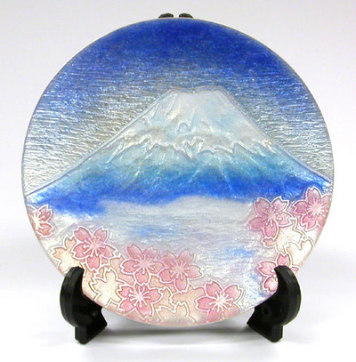 銀彩富士桜文飾皿