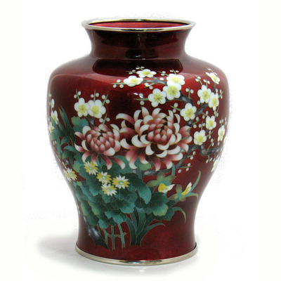 有線太形赤透釉花瓶