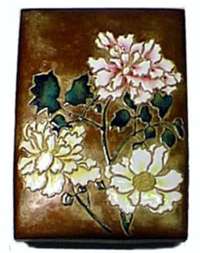 長角彩釉桜硯箱
